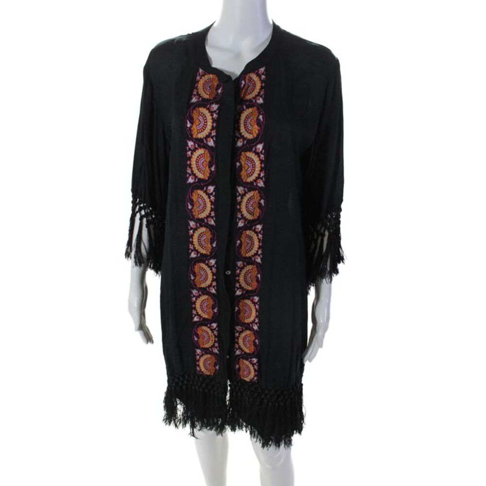 Tiger Lily Womens Long Sleeve Patchwork Fringe Bottom Dress Black Size M